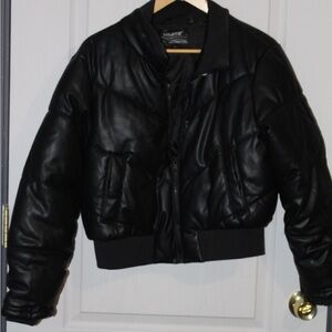 Womens Black faux Leather cropped Jacket